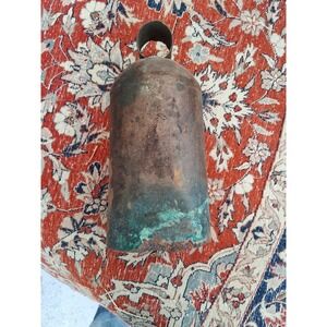 Antique Cow Bell Extra Large 8.5" Heavy Clapper Verdigris Patina Primitive Decor